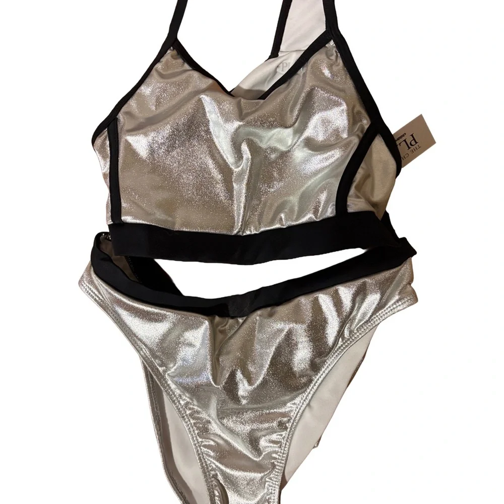 NWT Beautiful silver and black bikini